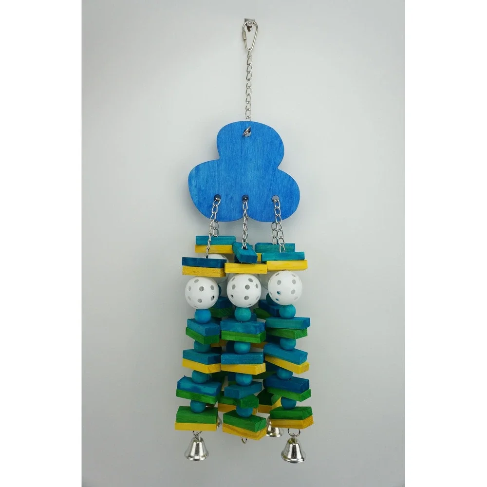 Mewtogo Handmade Bird Toy Hanging Wood Blocks Plastic Balls and Bells Excellent
